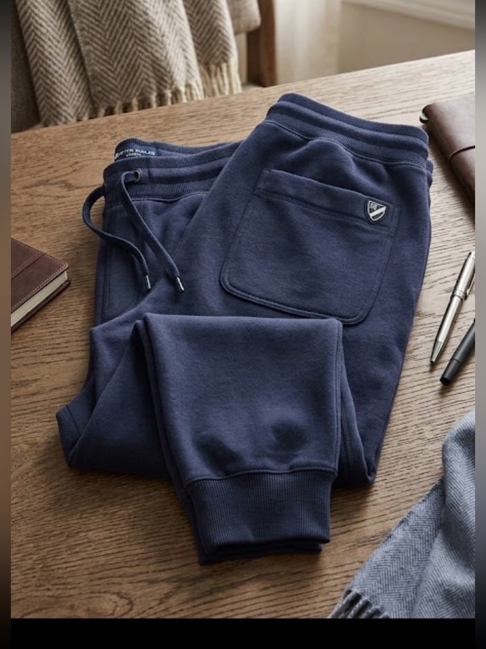 Men's Navy Fleece Joggers with Patch Pocket - Classic Comfort